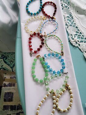 Set of 11 Bracelets Made of Crystals and Metal Great for Bag Charms